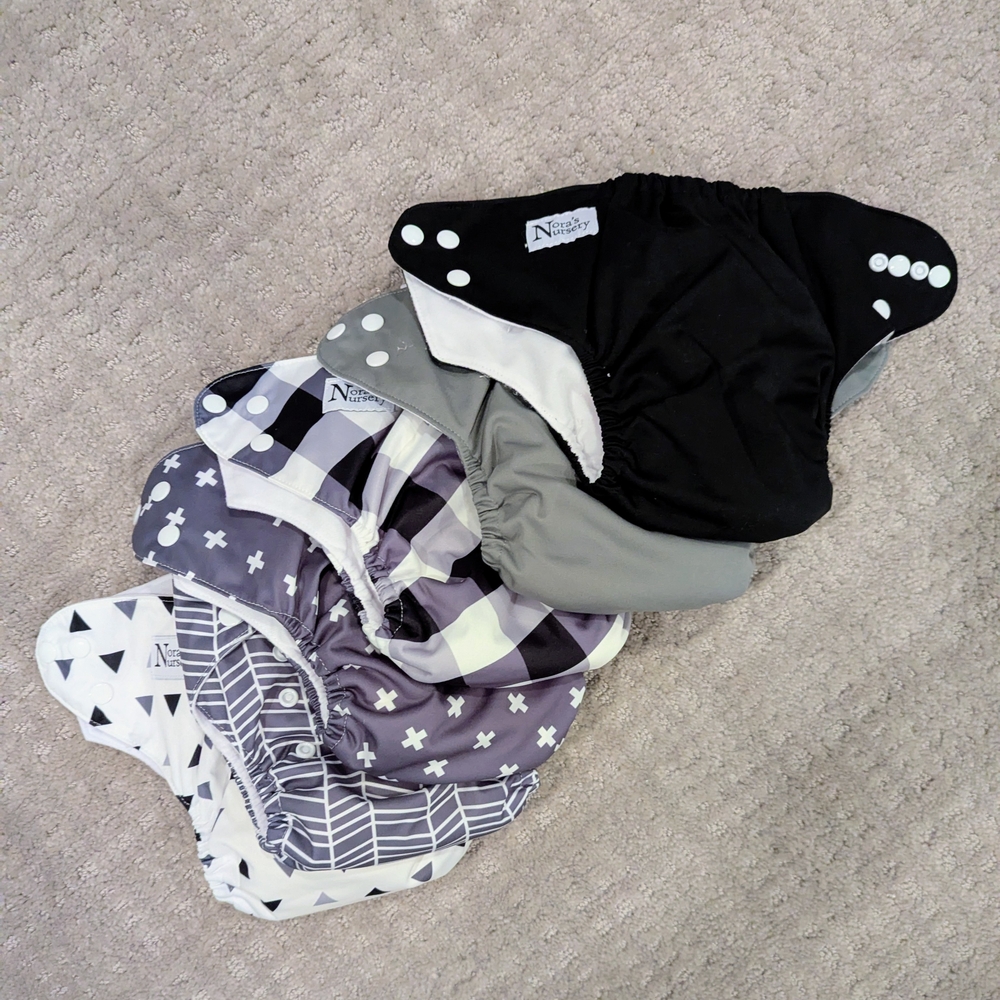 Reusable Cloth Diapers - Black, Gray, White